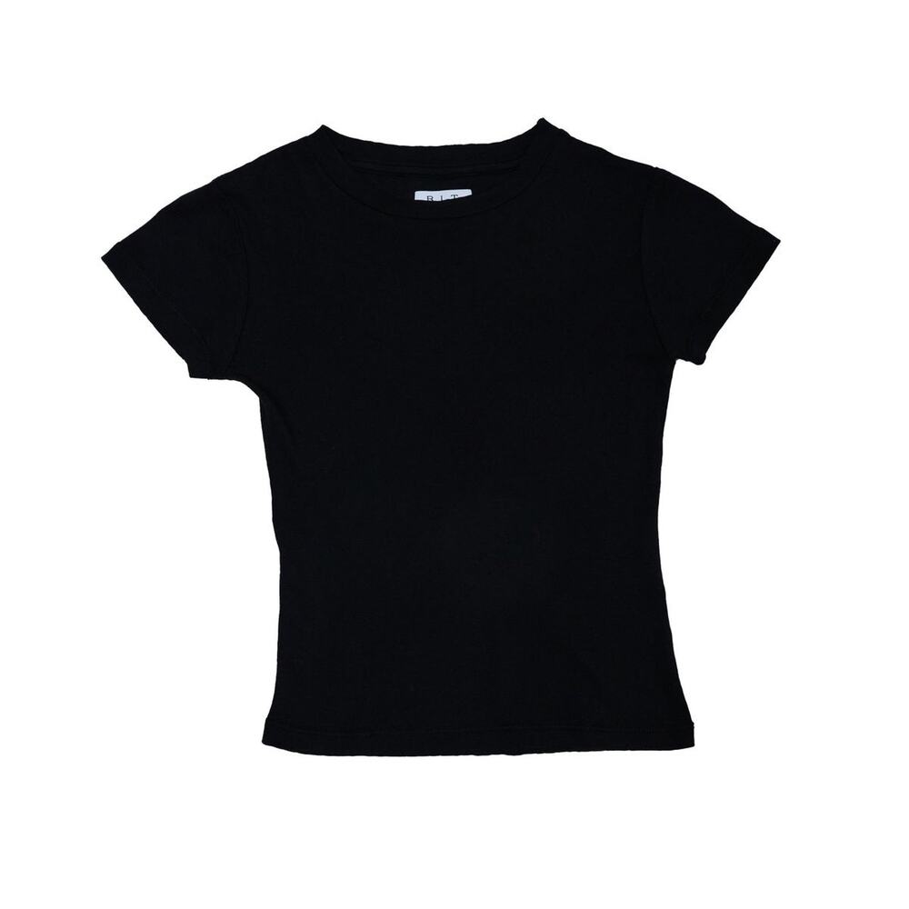 RLT Pointelle Baby Tee Shirt Short Sleeve Crewneck- M Black